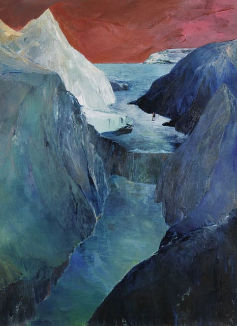 Ruth Habermehl - Fjord, 2004, Öl + Cut Out auf Papier, 215x157cm
